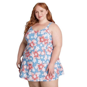 Esther Williams ModCloth 12 One Piece Swim Dress Shorts Blue Chic Let Fun Bloom